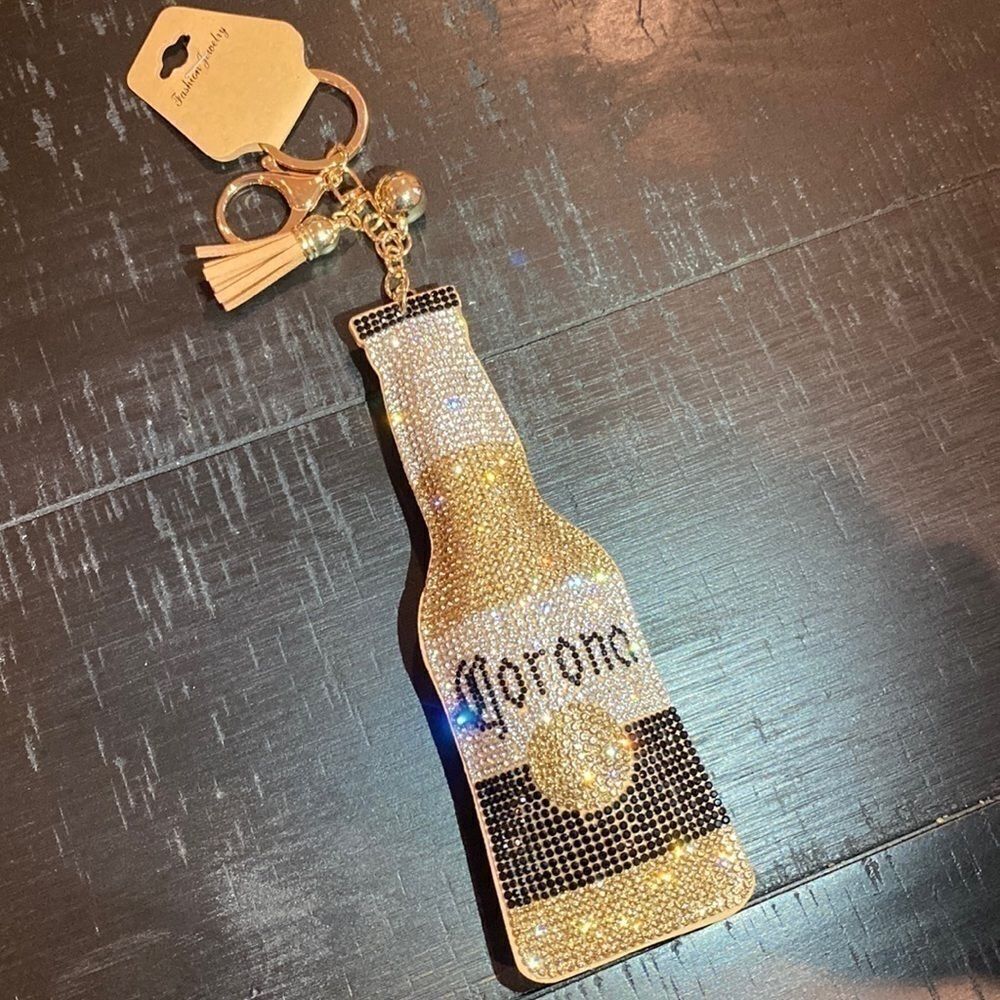 Corona Beer Alcohol Bling Rhinestone Purse Charm Keychain Key Holder